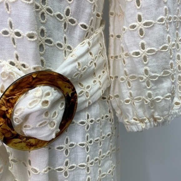 Maeve Dress Size 6 NWT Anthropologie Cream Eyelet Belt Midi - Picture 3 of 8